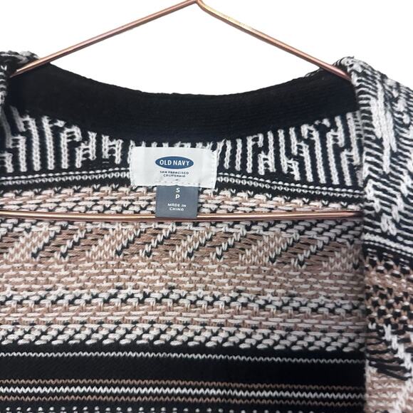 Old Navy Black Tan Geo Diamond Cardigan Sweater Aztec Boho size small - Picture 3 of 6